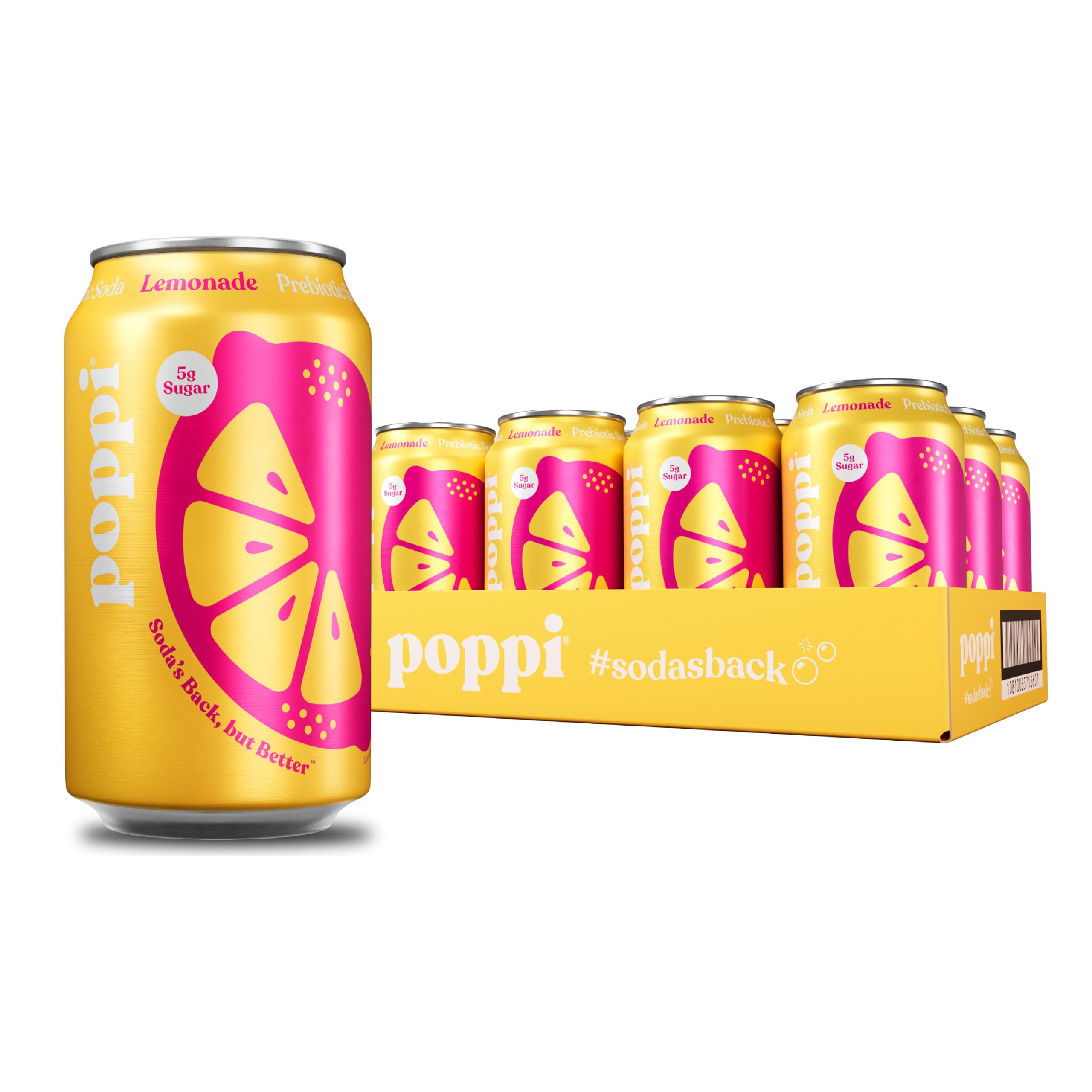 Poppi Prebiotic Soda, Lemonade, 12 Oz, 12 Pack | Prebiotic Soda